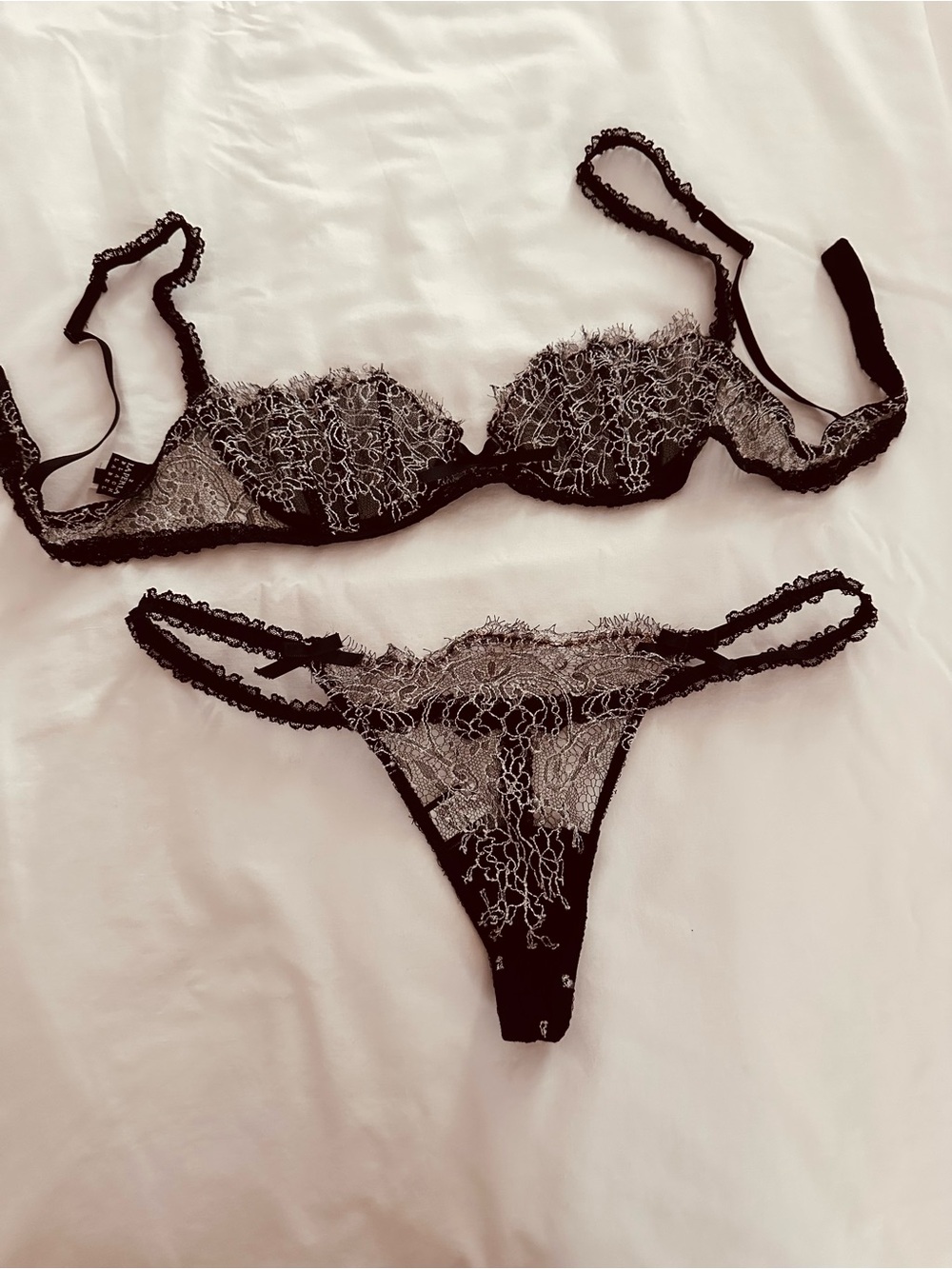 La Perla Black Lace Underwire Bra & Thong Set with Floral Embroidery